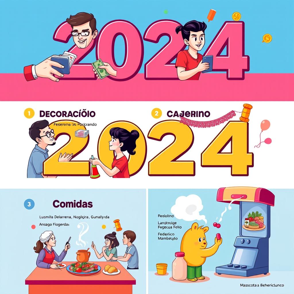 A vibrant and dynamic 2024-themed poster showcasing various topics