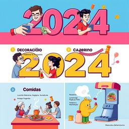 A vibrant and dynamic 2024-themed poster showcasing various topics