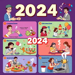 A vibrant and dynamic 2024-themed poster showcasing various topics