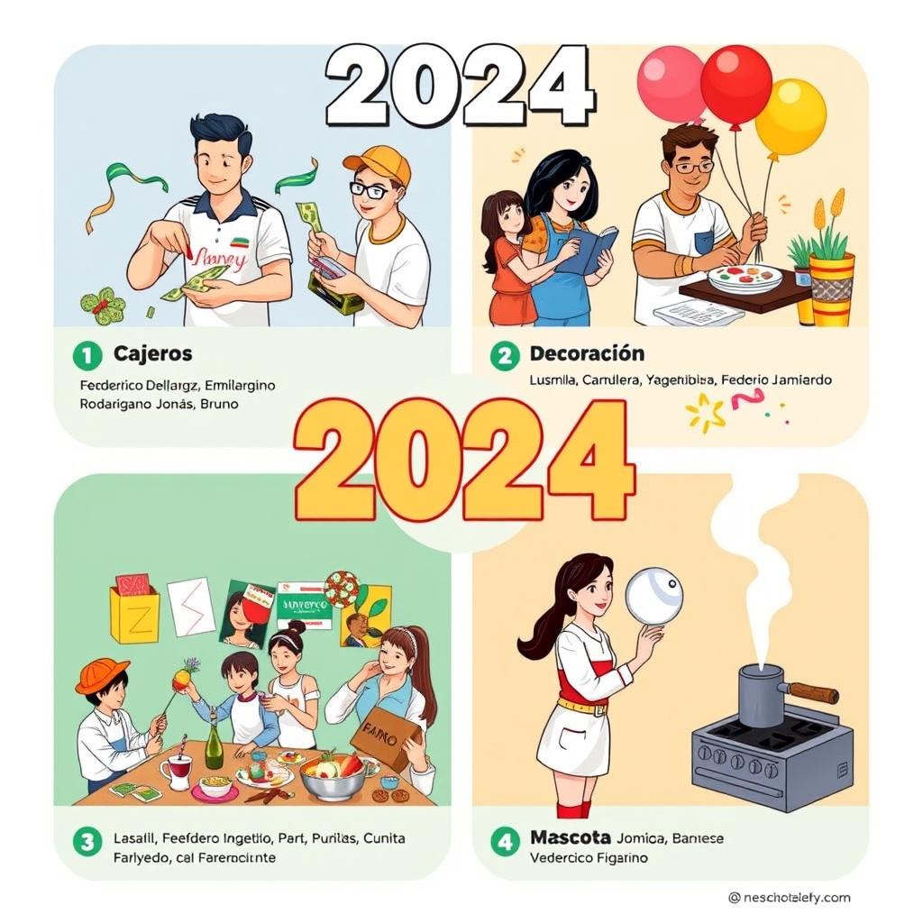 A vibrant and dynamic 2024-themed poster showcasing various topics