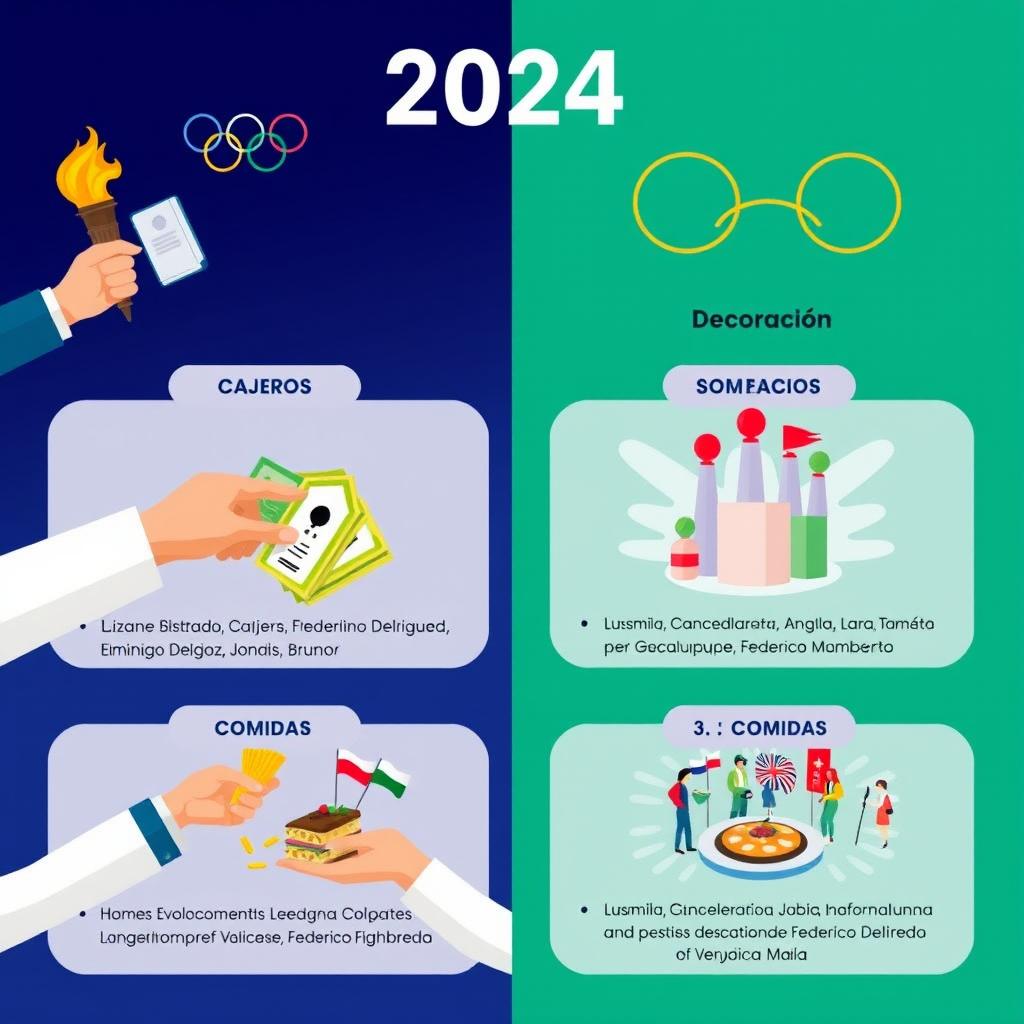 A vibrant and dynamic 2024-themed Olympic Games poster melding the event's grandeur with the given topics