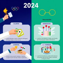 A vibrant and dynamic 2024-themed Olympic Games poster melding the event's grandeur with the given topics