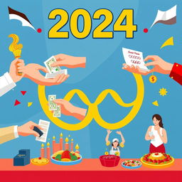 A vibrant and dynamic 2024-themed Olympic Games poster melding the event's grandeur with the given topics