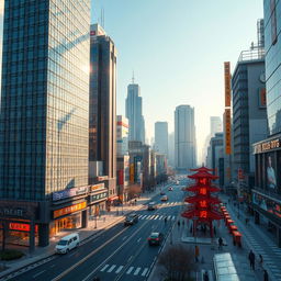 A futuristic metropolis in Japan, showcasing advanced nanotechnology integrated seamlessly into the urban environment