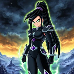 Echalott, a tall and athletic female Saiyan warrior depicted in the Dragon Ball Z art style