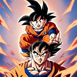 Anime art profile picture of Goku from Dragon Ball Z with spiky black hair and vibrant eyes, smiling broadly in his iconic orange gi against a warm gradient background.