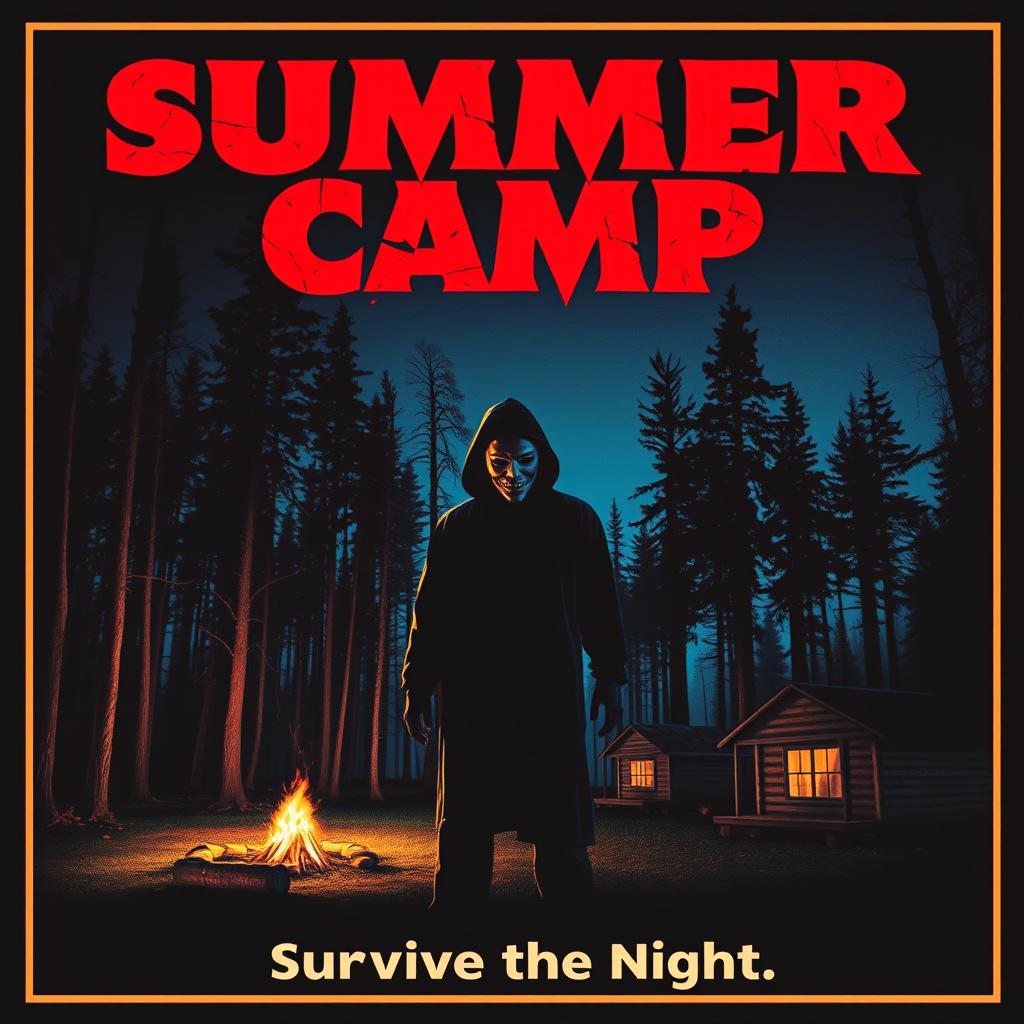 A chilling 1981 summer camp horror movie poster featuring a menacing silhouette of a masked slasher standing ominously in the foreground