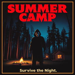 A chilling 1981 summer camp horror movie poster featuring a menacing silhouette of a masked slasher standing ominously in the foreground