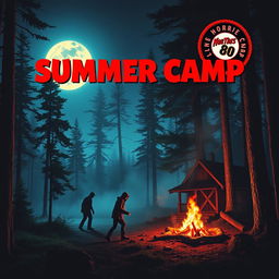 A chilling 1981 summer camp horror movie poster featuring a shadowy figure lurking near a creepy cabin in the woods, under a full moon