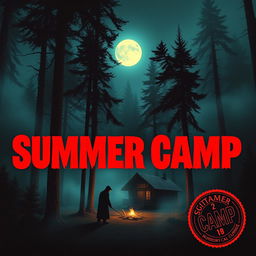 A chilling 1981 summer camp horror movie poster featuring a shadowy figure lurking near a creepy cabin in the woods, under a full moon