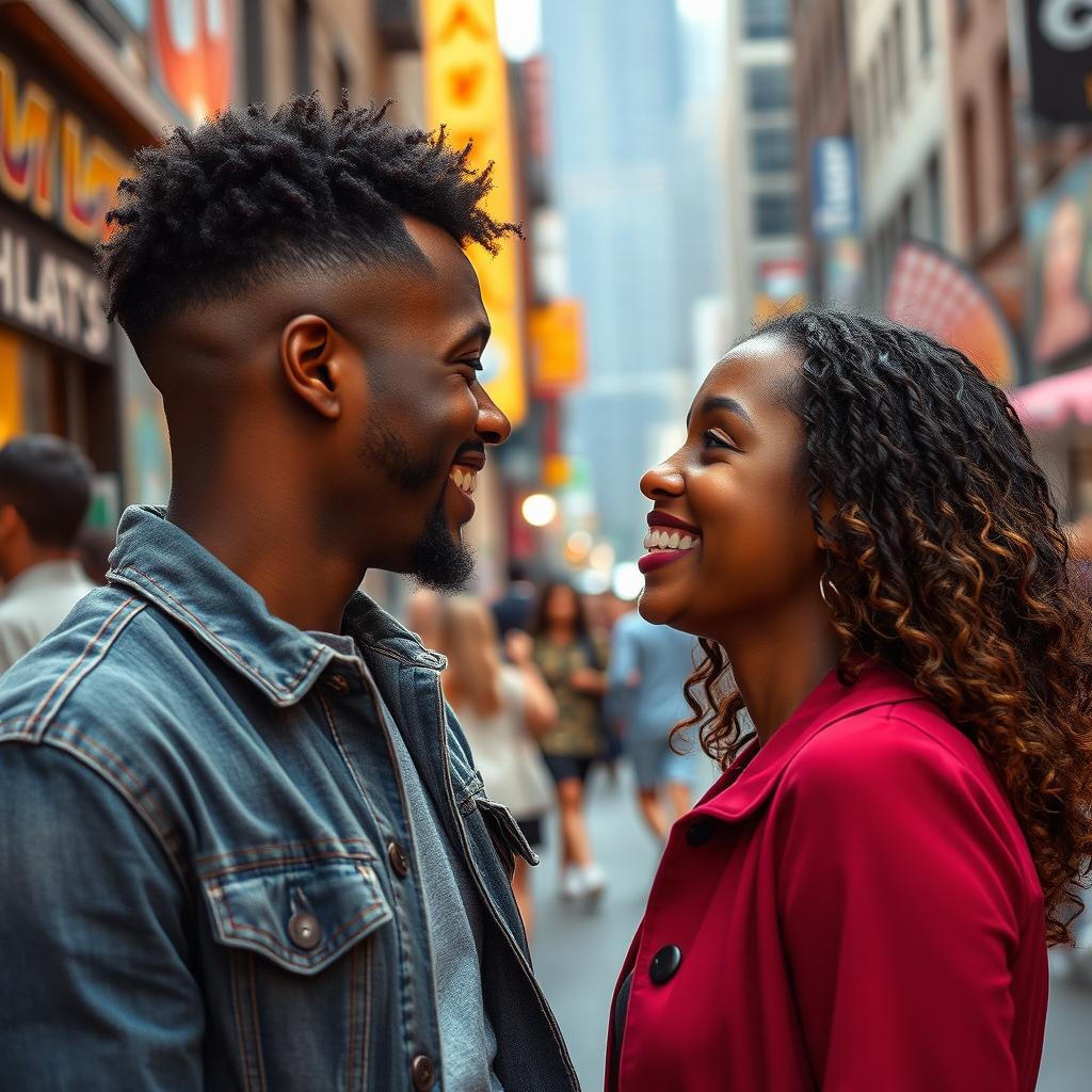 A young Black man encountering the love of his life in a bustling city