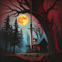 A vintage 1981 horror movie poster depicting a chilling scene in a haunted forest