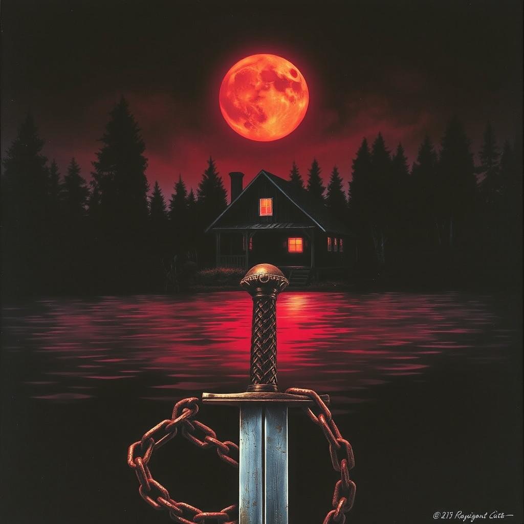 1981 horror movie poster featuring a dimly lit, eerie cabin under a blood-red moon