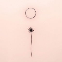 A delicate tattoo design featuring a single wildflower depicted in fine black lines, reaching upwards towards a circular moon