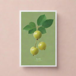 A 5.7inch by 2.5inch print design featuring amla (Indian gooseberry) in a creative and aesthetic layout. The depiction should be vibrant and capture the essence of the fruit.