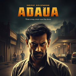 A movie poster illustrating the gripping story of an Indian man who rises from poverty to wealth by murdering his boss