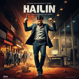 A 90x60cm movie poster without any text, depicting the dramatic story of an Indian man who rises from poverty to wealth by murdering his boss