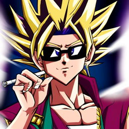 Digital art profile picture of Yugi from Yu-Gi-Oh! with sunglasses and a cigar, looking cool and confident.