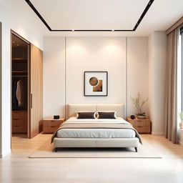 A modern and elegant bedroom showcasing a perfect blend of functionality and aesthetics