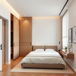 A modern and elegant bedroom showcasing a perfect blend of functionality and aesthetics