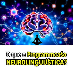 A vibrant YouTube thumbnail featuring bold text 'O que é Programação Neurolinguística?' against a dynamic background symbolizing the brain and neural pathways