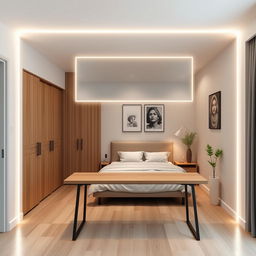 A sophisticated bedroom designed for optimal functionality and aesthetics