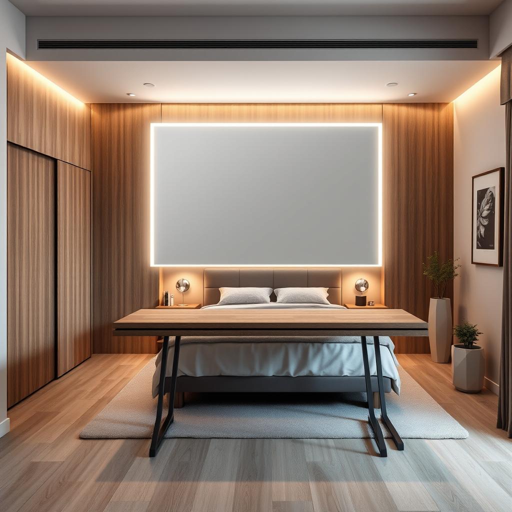 A sophisticated bedroom designed for optimal functionality and aesthetics