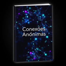 An enticing and mysterious book cover titled 'Conexões Anônimas' featuring an abstract depiction of interconnected digital networks