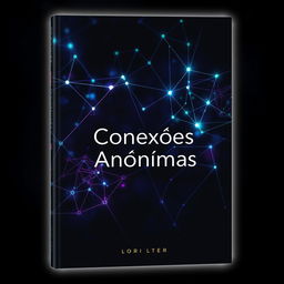 An enticing and mysterious book cover titled 'Conexões Anônimas' featuring an abstract depiction of interconnected digital networks