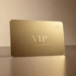 A golden, mirror-finish, VIP card, gleaming under a soft light. The card is blank, centered and angled slightly for a dynamic touch, ready for customization. Conveying a sense of exclusivity and opulence.