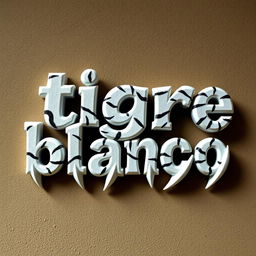 An image featuring the text "tigre blanco" styled to simulate the appearance of tiger claws