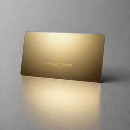 A golden, mirror-finish, VIP card, gleaming under a soft light. The card is blank, centered and angled slightly for a dynamic touch, ready for customization. Conveying a sense of exclusivity and opulence.