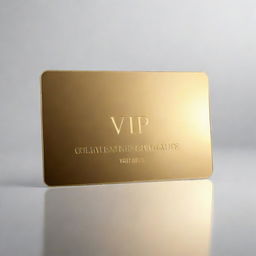 A golden, mirror-finish, VIP card, gleaming under soft light, displayed against a transparent background. The card is blank, angled with a dynamic flair, creating an atmosphere of exclusivity and elegance.