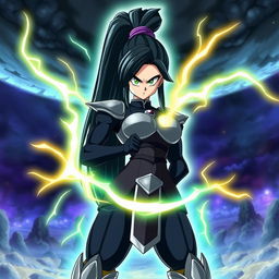 Echalott in the art style of Dragon Ball Super: Broly, depicted as a tall and athletic female Saiyan warrior