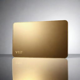 A golden, mirror-finish, VIP card, gleaming under soft light, displayed against a transparent background. The card is blank, angled with a dynamic flair, creating an atmosphere of exclusivity and elegance.