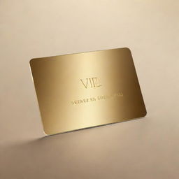 A golden, mirror-finish, VIP card, gleaming under soft light, displayed against a transparent background. The card is blank, angled with a dynamic flair, creating an atmosphere of exclusivity and elegance.