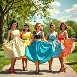 Women lifting their skirts in a playful, vintage pin-up style