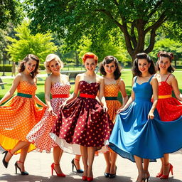 Women lifting their skirts in a playful, vintage pin-up style