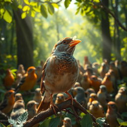 A majestic sparrow with a shimmering golden shell over its beak, glistening in the radiant sunlight