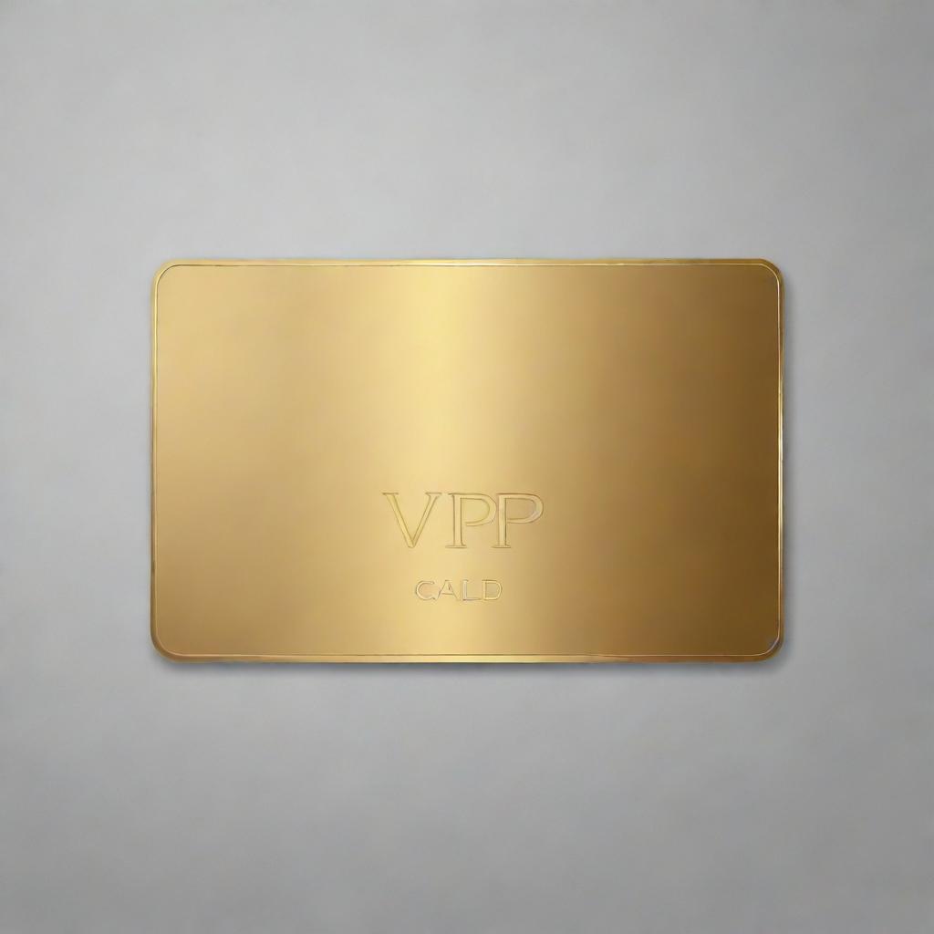 A lustrous gold VIP card displayed on a transparent background. This blank, gleaming card exudes an allure of exclusivity, wealth, and privilege, filling the frame with its radiant, polished surface.