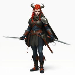 A tall Firbolg scout with grayish skin and bright red curly hair