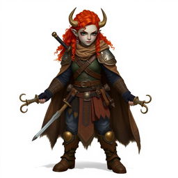 A tall Firbolg scout with grayish skin and bright red curly hair