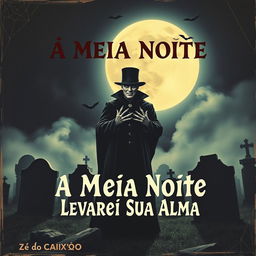 A vintage horror movie poster for 'À Meia Noite Levarei Sua Alma', featuring the iconic character Zé do Caixão, also known as Coffin Joe