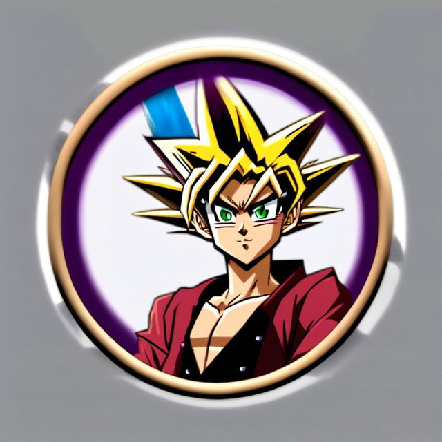 Digital art profile picture of Yugi from Yu-Gi-Oh! with sunglasses and a cigar, encased in a circle border, looking cool and confident.