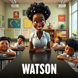 A Disney Pixar movie poster featuring a tall, dark-skinned Jamaican woman with white spots in her hair