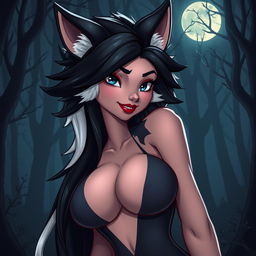 A sensual, artistic representation of a fantastical, anthropomorphic female wolf character inspired by classic cartoon aesthetics