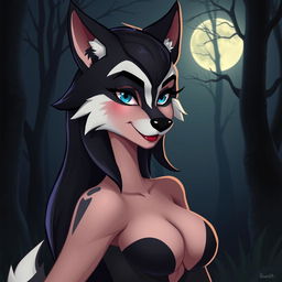 A sensual, artistic representation of a fantastical, anthropomorphic female wolf character inspired by classic cartoon aesthetics