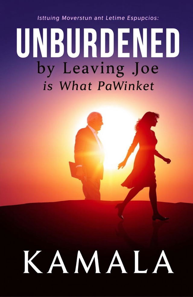 a captivating cover for a political book titled "Unburdened by Leaving Joe Behind is What Can Be" by Kamala, featuring a symbolic representation of moving forward and leaving the past behind