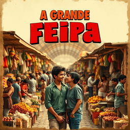 A vintage-style poster of the movie 'A Grande Feira', showcasing a bustling market scene inspired by the film