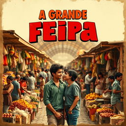 A vintage-style poster of the movie 'A Grande Feira', showcasing a bustling market scene inspired by the film